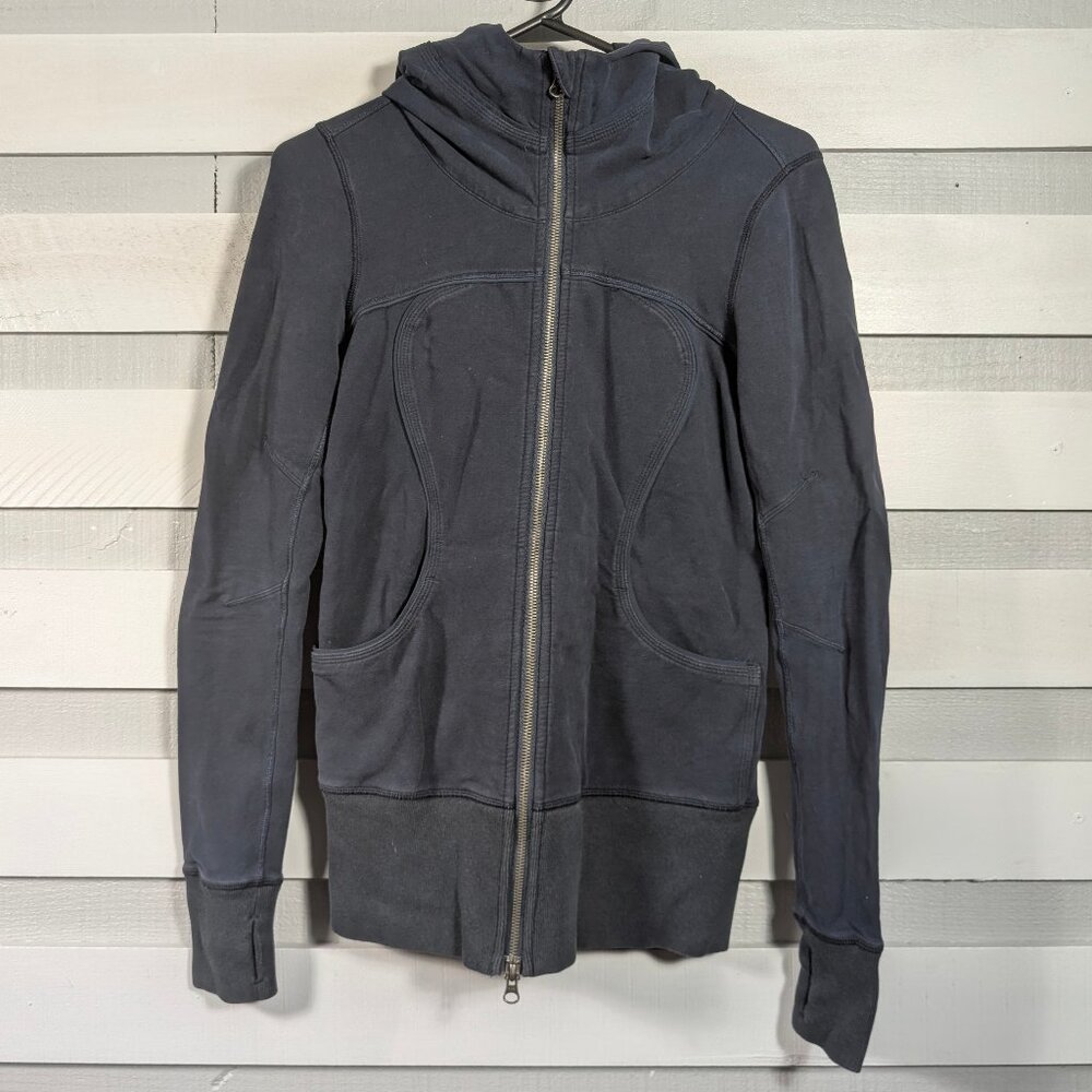 Lululemon Scuba Zip up Hoodie Sweatshirt Women's 4 6 Small Navy Blue Thumbholes
